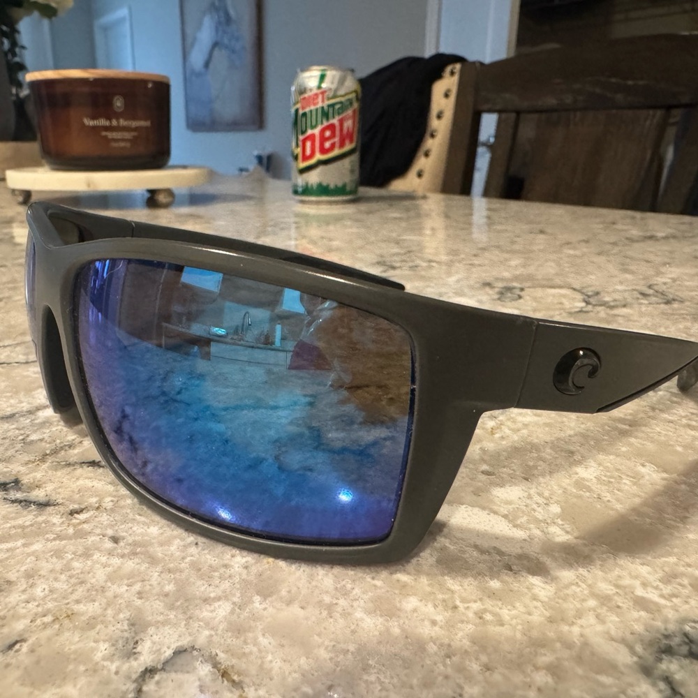 Costa Black Frame Sunglasses with Blue Mirror Lenses